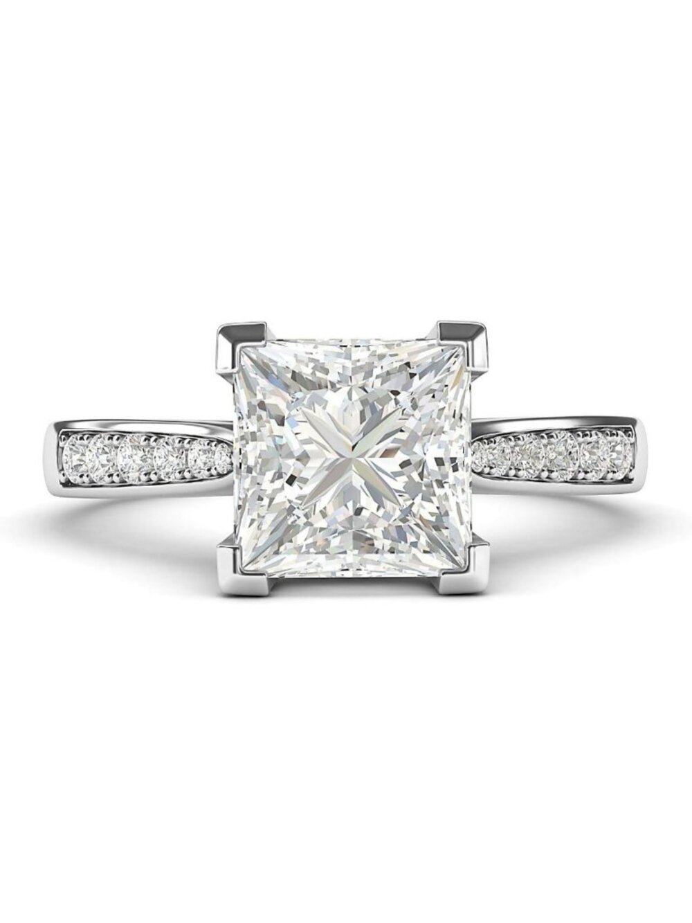 Stunning 1.5ct Princess Cut Diamond Engagement Ring with Side Stones - Bridal